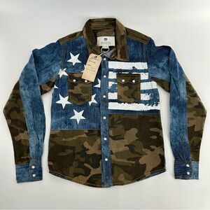 NWT Men's Allston Outfitter Deadstock Fatigue Camo Denim Western Pearl Shirt M